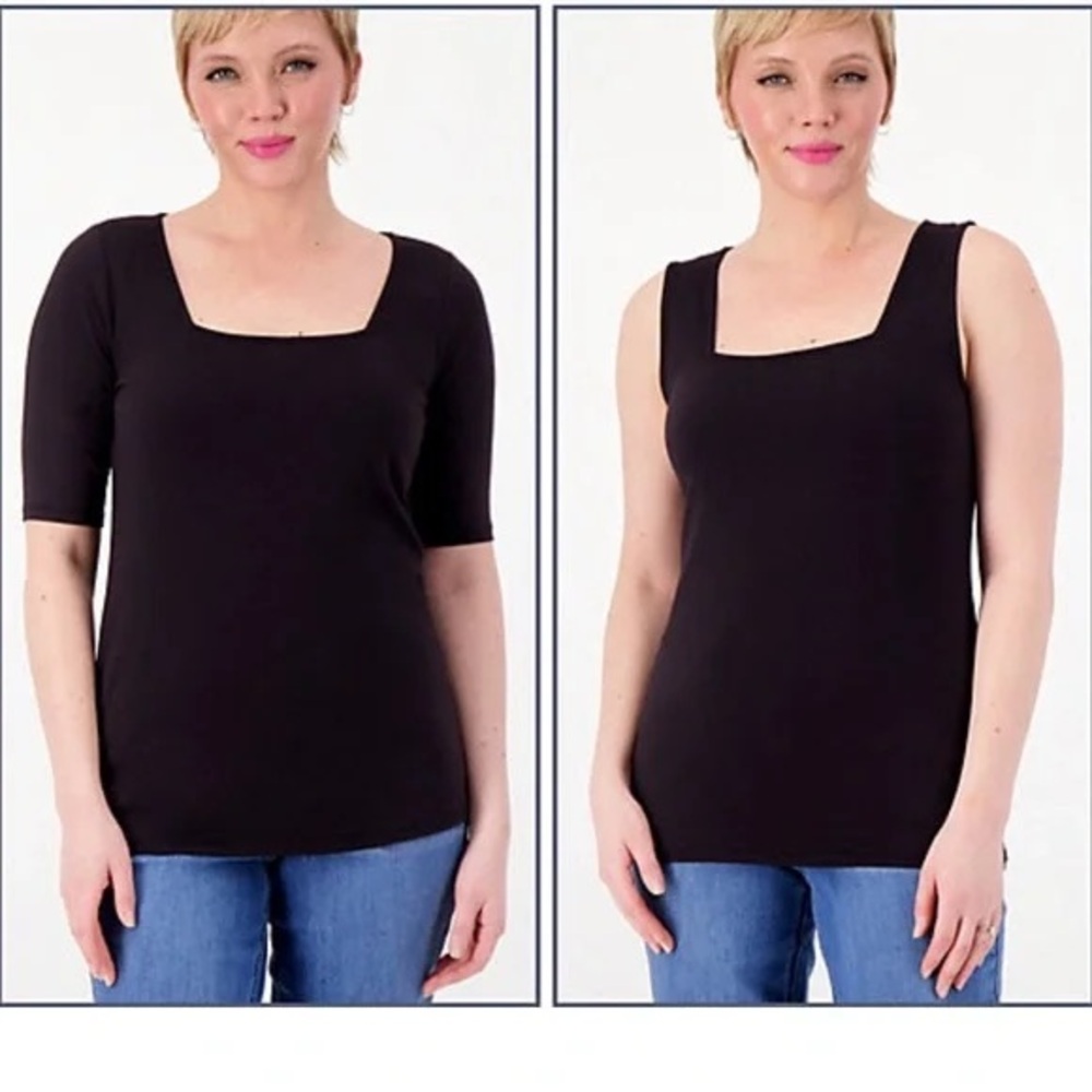 GIRL WITH CURVES Square Neck Knit Top and Tank Set A591118